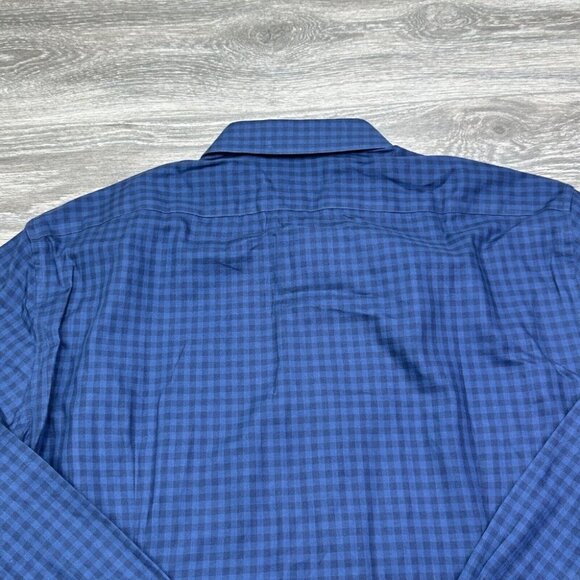 John Varvatos Slim Fit Tailored Dress Shirt Mens 16 32/33 Blue Check Preppy - Picture 9 of 15